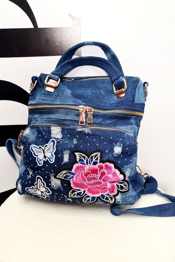 Plecak Torebka Rose Jeansowy Premium Niebieski