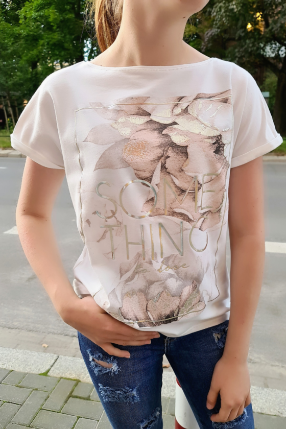 T-shirt Some Thing Kwiaty Kremowy
