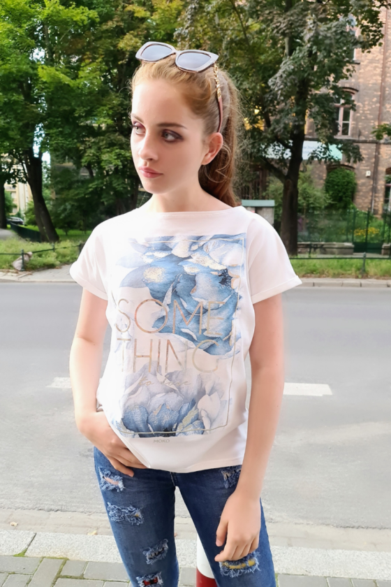 T-shirt Some Thing Kwiaty Niebieskie Kremowy