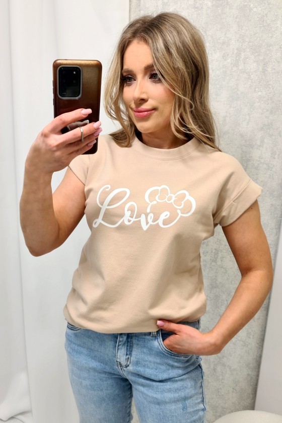 T-shirt Love Beżowy